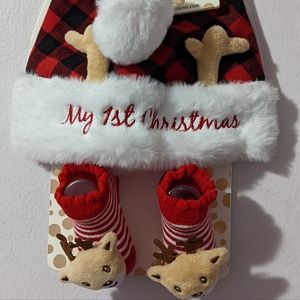 Little Me First Christmas Hat and Slippers Ages 0-12 months